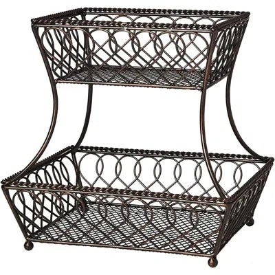 Gourmet Basics By Mikasa Loop And Lattice 2-tier Metal Rectangular Fruit Storage Basket, 14-inch, Antique Black