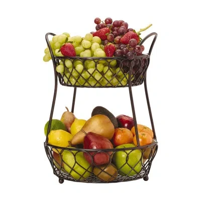 Gourmet Basics By Mikasa Loop And Lattice Wire Basket, Antique Black