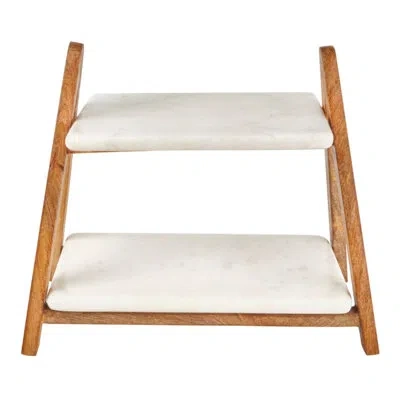 Gourmet Basics By Mikasa Luxor 2-tier Serving Tray In White;tan