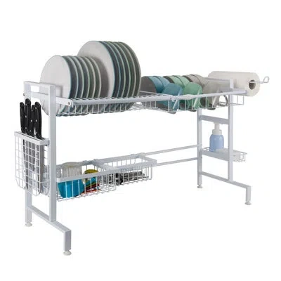 Gourmet Basics By Mikasa Over The Sink 2 Tier Expandable Organizer Dish Drying Rack, 24.8 Inch, White