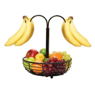 Gourmet Basics By Mikasa Rope Fruit Basket With Double Banana Hook In Black