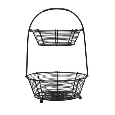 Gourmet Basics By Mikasa Tulsa Two Tiered Fruit Basket In Black