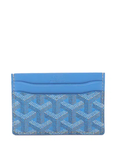 Pre-owned Goyard 10s Sun Sulpice Leather Card Case In Blue