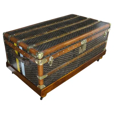 Pre-owned Goyard 1920s  Cabin Trunk, 100 Cm  Trunk In Chevrons Canvas In Brown