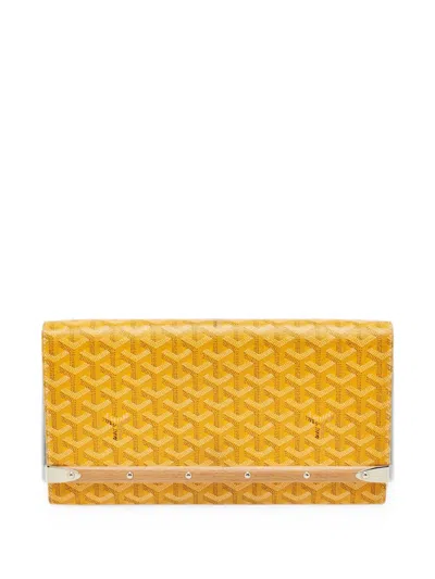 Pre-owned Goyard 2008 Monte Carlo Bois Ine-canvas Clutch Bag In Yellow