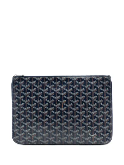Pre-owned Goyard 2010-2026 Ine Senat Mm Clutch Bag In Blue