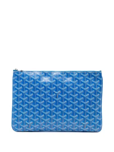 Pre-owned Goyard 2010-2025 Ine Senat Mm Clutch Bag In Blue