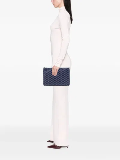Pre-owned Goyard 2015 Ine Senat Mm Clutch Bag In Blue