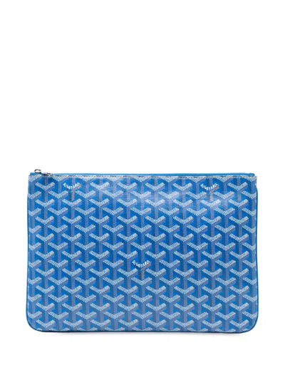 Pre-owned Goyard 2016 Ine Senat Mm Clutch Bag In Blue