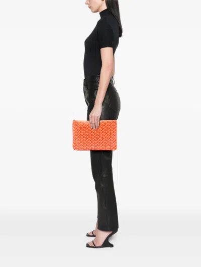 Pre-owned Goyard 2016 Ine Senat Mm Clutch Bag In Orange