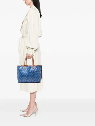 Pre-owned Goyard 2017 Ine Reversible Pertuis Pm Tote Bag In Blue