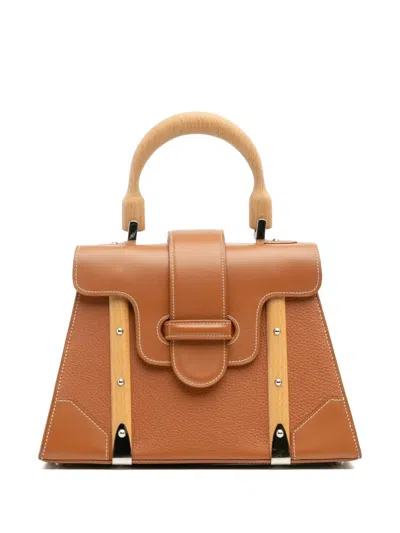Pre-owned Goyard 2018 Leather Saigon Structured Pm Satchel In Brown