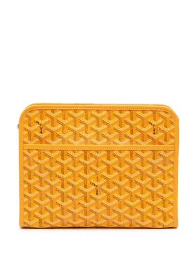 Pre-owned Goyard 2019 Ine Jouvence Toiletry Pouch Mm Clutch Bag In Yellow