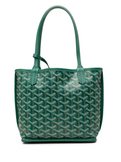 Pre-owned Goyard 2019 Mini Ine Reversible Anjou Tote Bag In Green