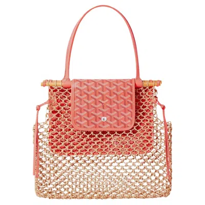 Pre-owned Goyard Aligre Bag Limited Edition Rafia And Coral Coated Canvas In Red