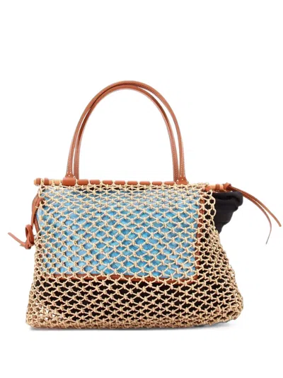 Pre-owned Goyard Aligre Bag Raffia Net With Coated Canvas Tote Bag In Blue