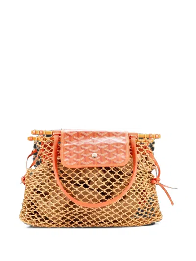 Pre-owned Goyard Aligre Bag Raffia Net With Coated Canvas Tote Bag In White