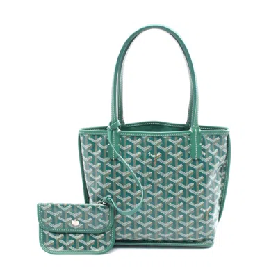 Pre-owned Goyard Anjou Mini Pouch Tote Bag Pvc Leather In Green