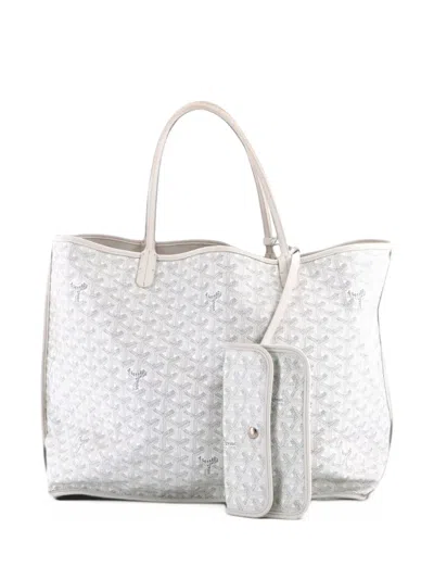 Pre-owned Goyard Anjou Reversible Coated Canvas Gm Tote Bag In White