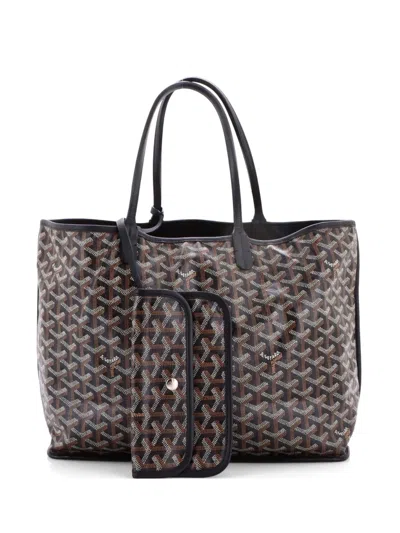 Pre-owned Goyard Anjou Reversible Coated Canvas Pm Tote Bag In Black
