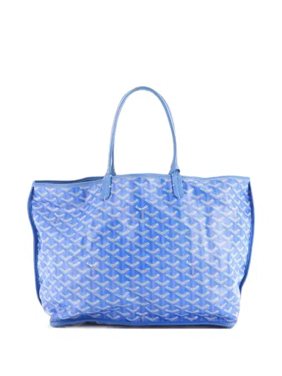 Pre-owned Goyard Anjou Reversible Coated Canvas Pm Tote Bag In Blue