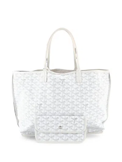 Pre-owned Goyard Anjou Reversible Coated Canvas Pm Tote Bag In White