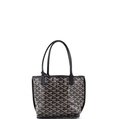 Pre-owned Goyard Anjou Reversible Tote Coated Canvas Mini In Black