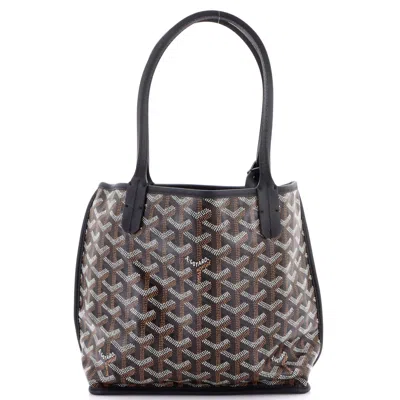 Pre-owned Goyard Anjou Reversible Tote Coated Canvas Mini In Black