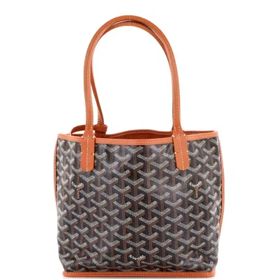 Pre-owned Goyard Anjou Reversible Tote Coated Canvas Mini In Black