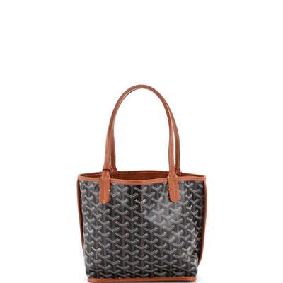 Pre-owned Goyard Anjou Reversible Tote Coated Canvas Mini In Black