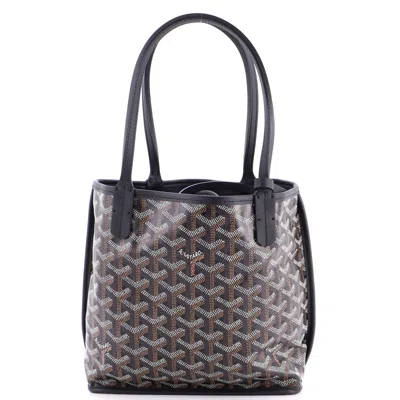Pre-owned Goyard Anjou Reversible Tote Coated Canvas Mini In Black