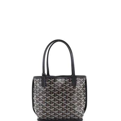 Pre-owned Goyard Anjou Reversible Tote Coated Canvas Mini In Black