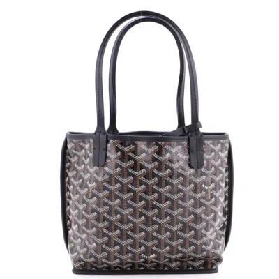 Pre-owned Goyard Anjou Reversible Tote Coated Canvas Mini In Black