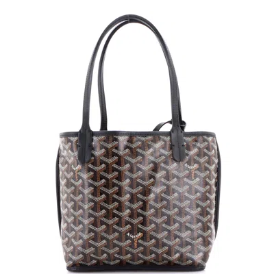 Pre-owned Goyard Anjou Reversible Tote Coated Canvas Mini In Black