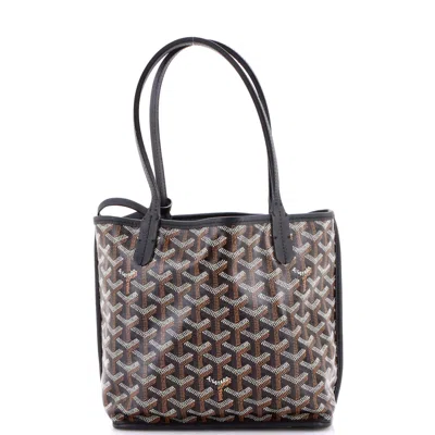 Pre-owned Goyard Anjou Reversible Tote Coated Canvas Mini In Black
