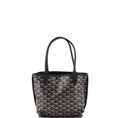 Pre-owned Goyard Anjou Reversible Tote Coated Canvas Mini In Black