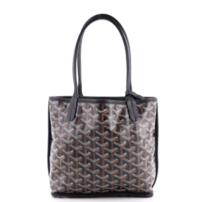 Pre-owned Goyard Anjou Reversible Tote Coated Canvas Mini In Black