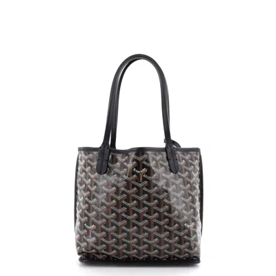 Pre-owned Goyard Anjou Reversible Tote Coated Canvas Mini In Black