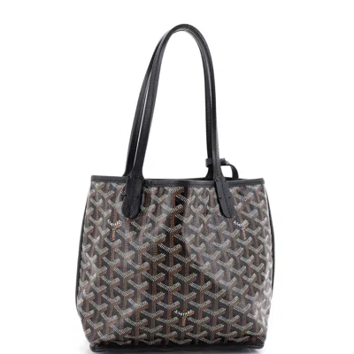 Pre-owned Goyard Anjou Reversible Tote Coated Canvas Mini In Black