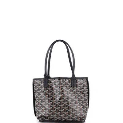 Pre-owned Goyard Anjou Reversible Tote Coated Canvas Mini In Black