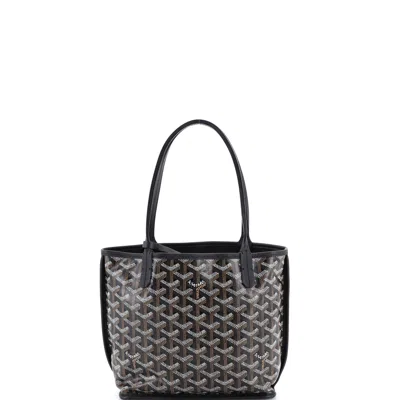 Pre-owned Goyard Anjou Reversible Tote Coated Canvas Mini In Black