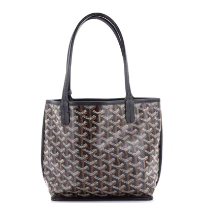 Pre-owned Goyard Anjou Reversible Tote Coated Canvas Mini In Black
