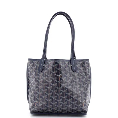Pre-owned Goyard Anjou Reversible Tote Coated Canvas Mini In Black