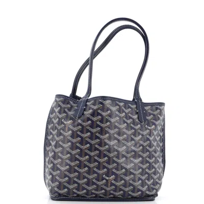 Pre-owned Goyard Anjou Reversible Tote Coated Canvas Mini In Blue