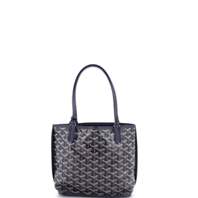 Pre-owned Goyard Anjou Reversible Tote Coated Canvas Mini In Blue