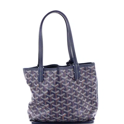 Pre-owned Goyard Anjou Reversible Tote Coated Canvas Mini In Blue