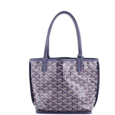 Pre-owned Goyard Anjou Reversible Tote Coated Canvas Mini In Blue