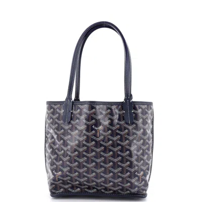 Pre-owned Goyard Anjou Reversible Tote Coated Canvas Mini In Blue