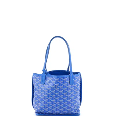 Pre-owned Goyard Anjou Reversible Tote Coated Canvas Mini In Blue