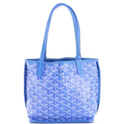 Pre-owned Goyard Anjou Reversible Tote Coated Canvas Mini In Blue